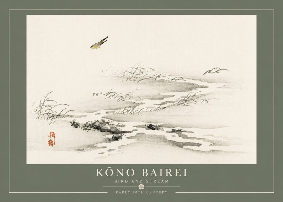 Kōno Bairei Bird and Stream No4 - Poster