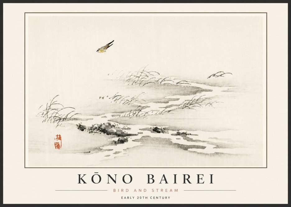 Kōno Bairei Bird and Stream No5 - Poster