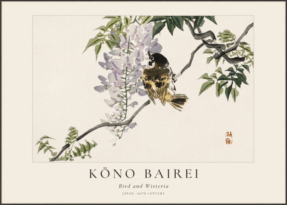 Kōno Bairei Wisteria and Bird No2 - Poster
