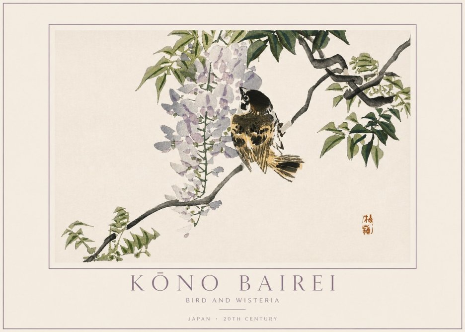 Kōno Bairei Wisteria and Bird No4 - Poster