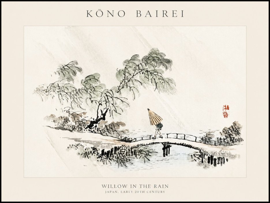 Kōno Bairei Willow in the Rain No1 - Poster