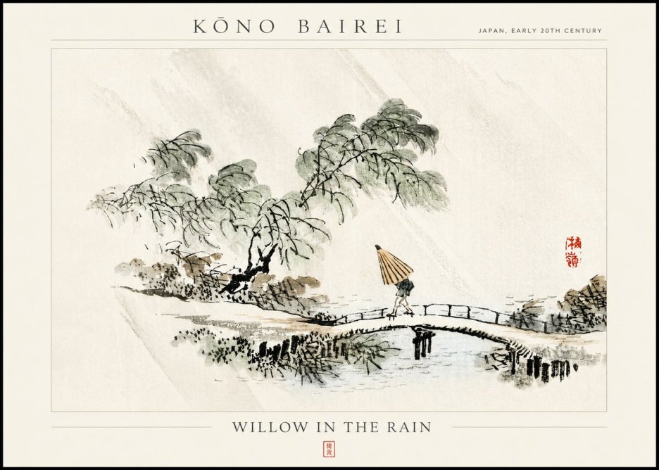 Kōno Bairei Willow in the Rain No3 - Poster