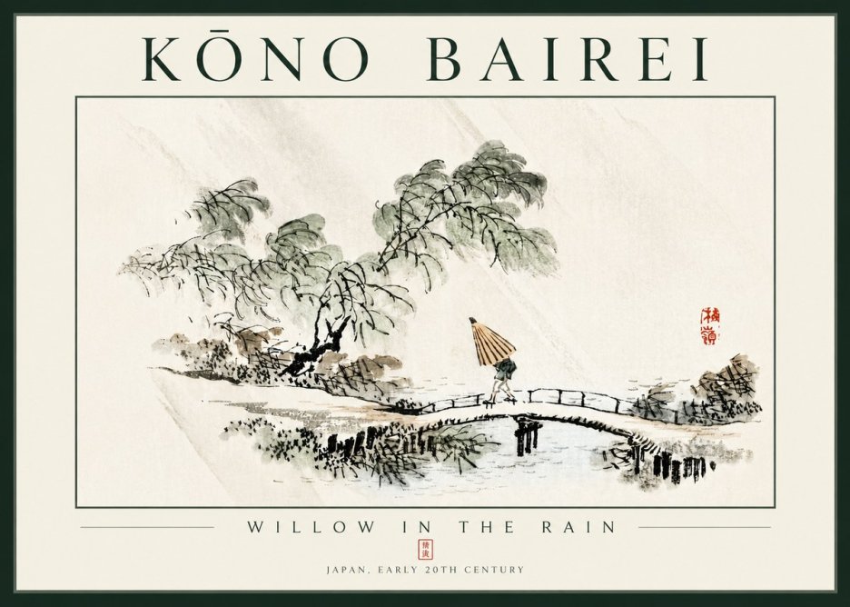 Kōno Bairei Willow in the Rain No4 - Poster