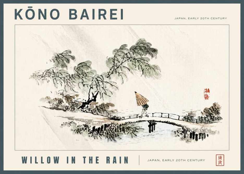 Kōno Bairei Willow in the Rain No5 - Poster