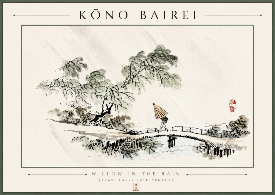 Kōno Bairei Willow in the Rain No6 - Poster