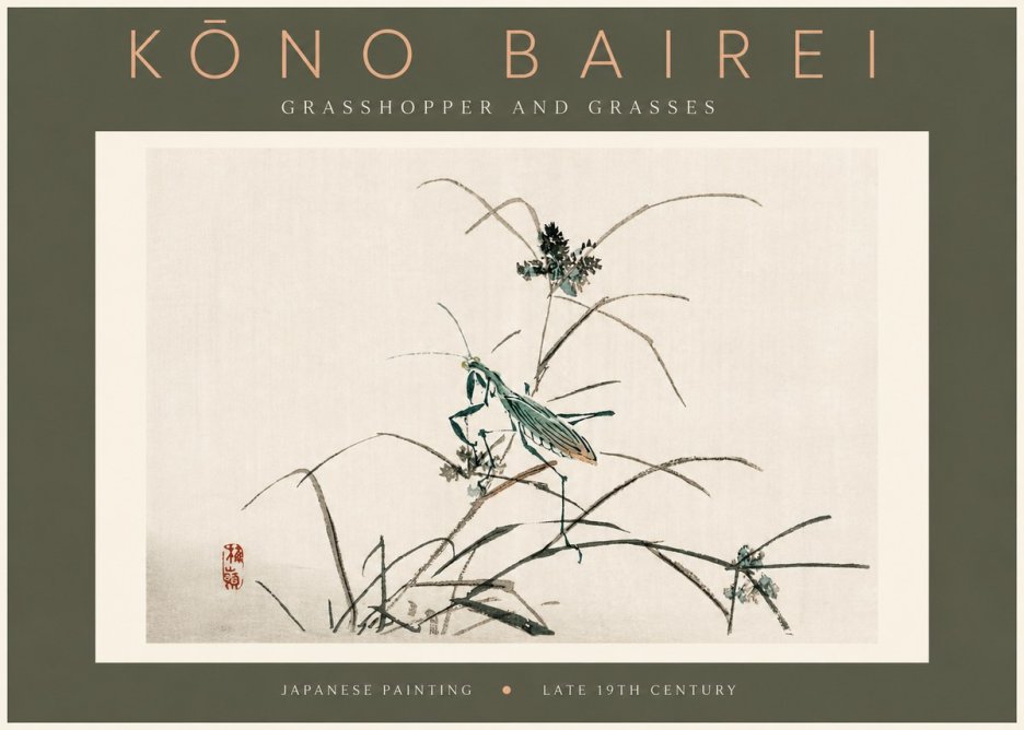 Kōno Bairei Grasshopper and Grasses No4 - Poster