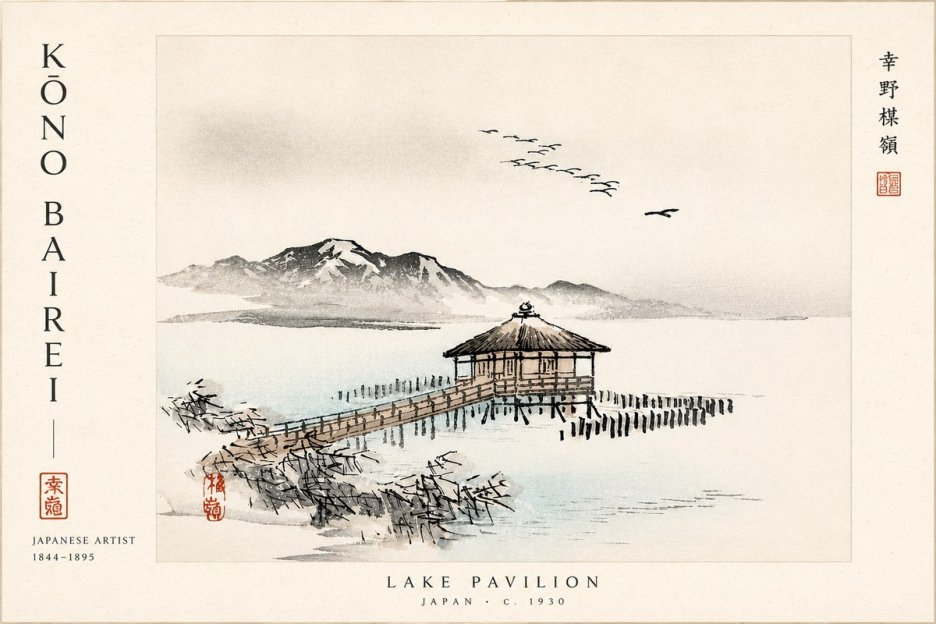 Kōno Bairei Lake Pavilion No6 - Poster