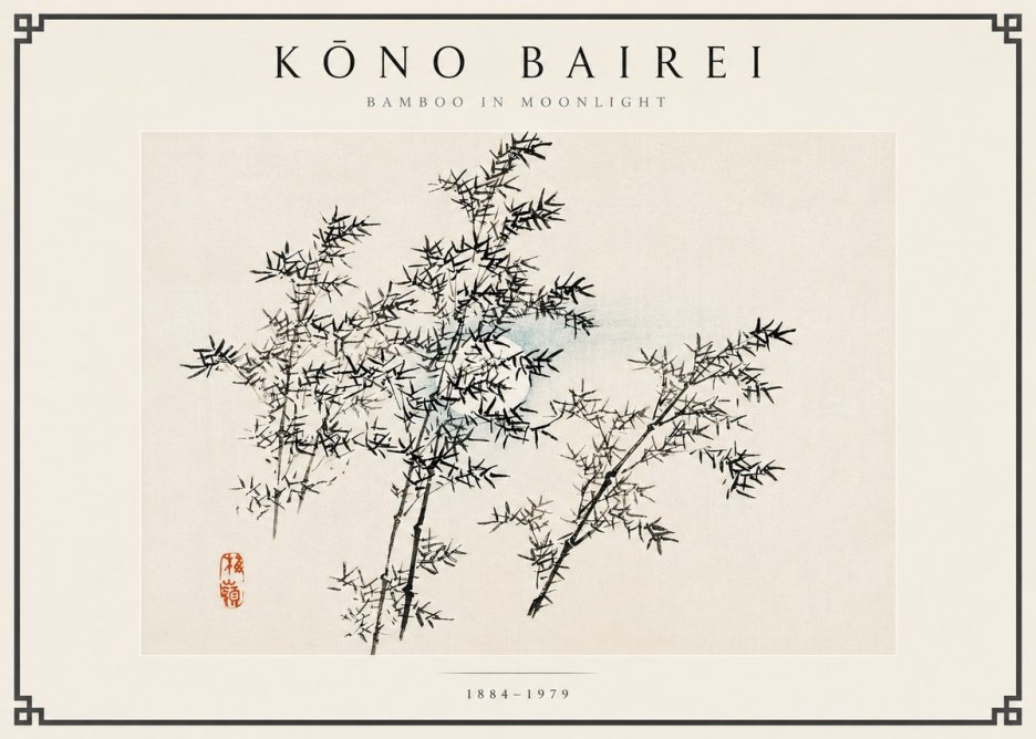 Kōno Bairei Bamboo in Moonlight No6 - Poster
