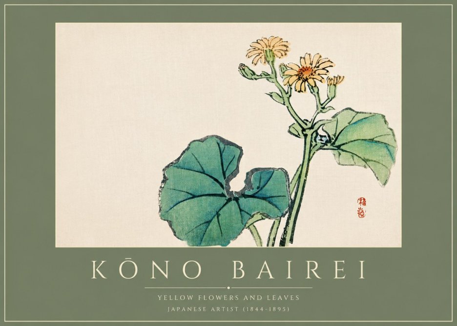 Kōno Bairei Yellow Flowers and Leaves No2 - Poster