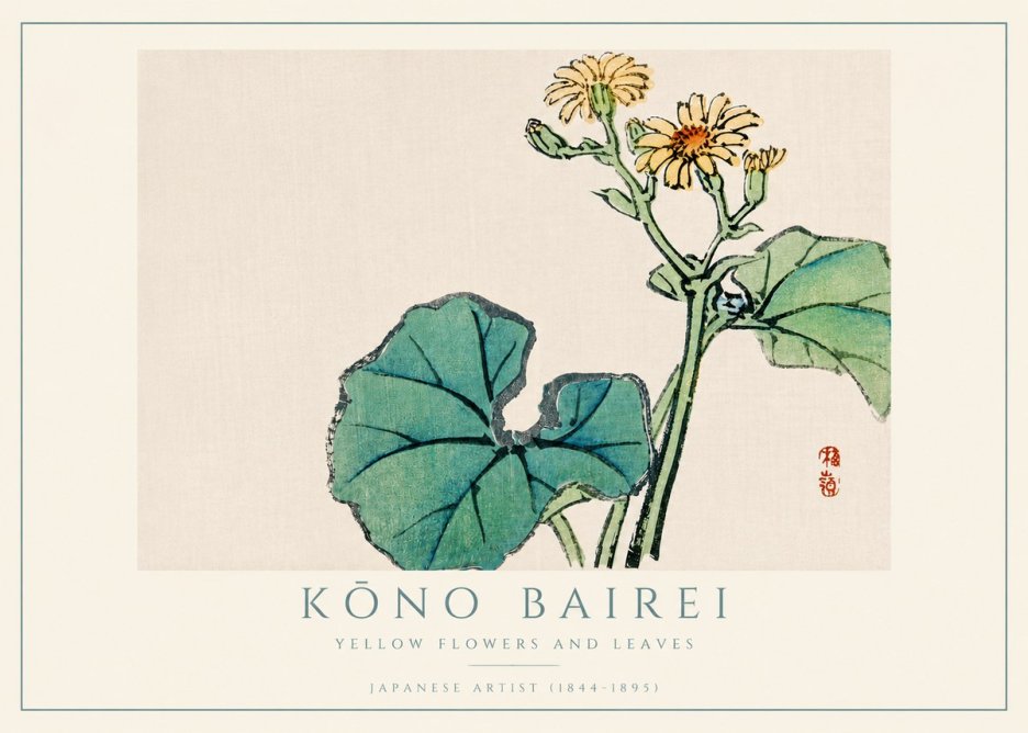 Kōno Bairei Yellow Flowers and Leaves No4 - Poster
