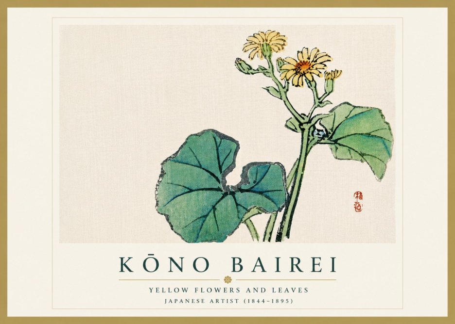 Kōno Bairei Yellow Flowers and Leaves No6 - Poster