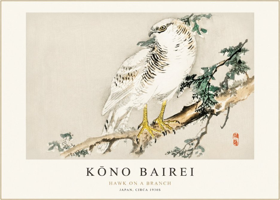 Kōno Bairei Hawk on a Branch No1 - Poster