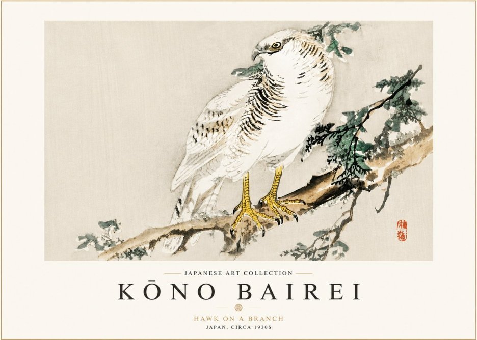 Kōno Bairei Hawk on a Branch No3 - Poster
