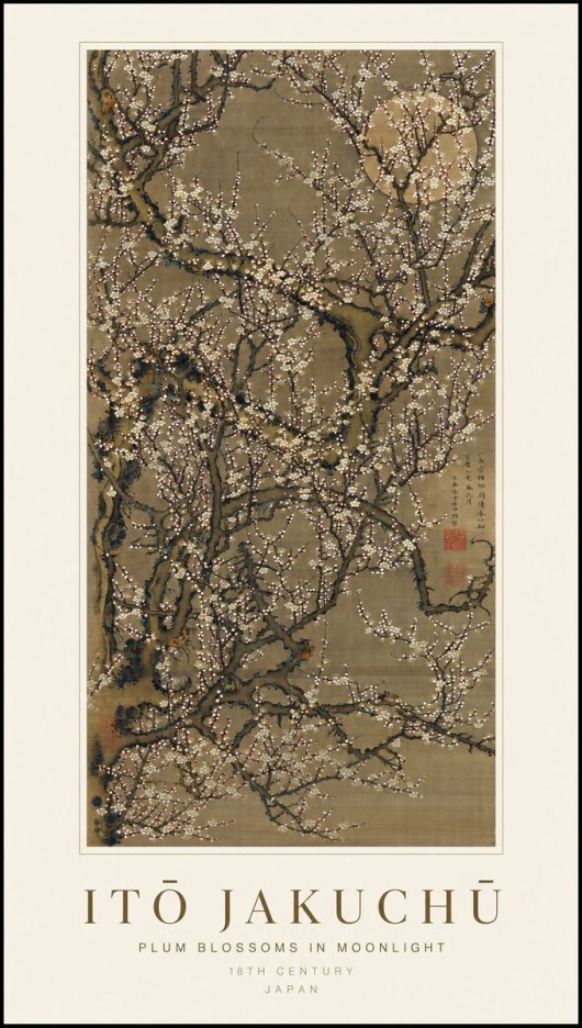 Itō Jakuchū Plum Blossoms in Moonlight No1 - Poster