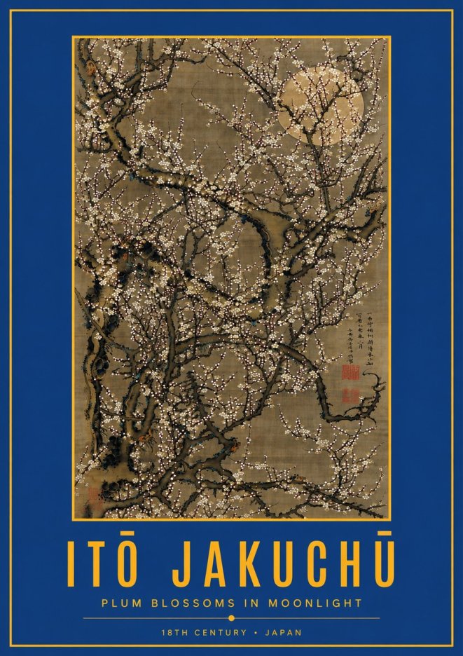 Itō Jakuchū Plum Blossoms in Moonlight No3 - Poster