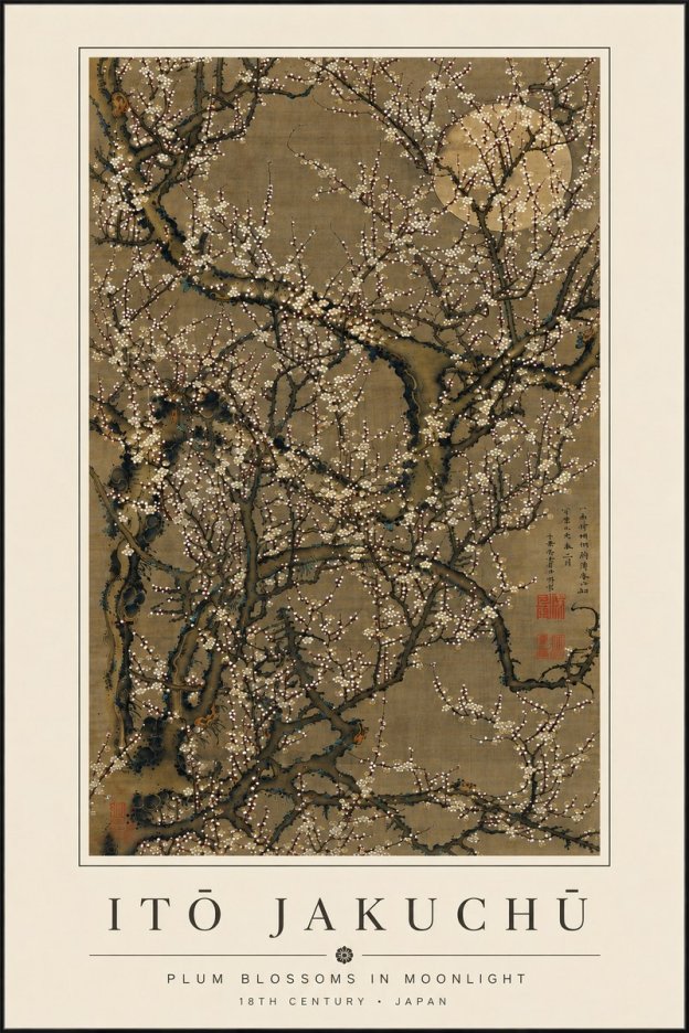 Itō Jakuchū Plum Blossoms in Moonlight No6 - Poster