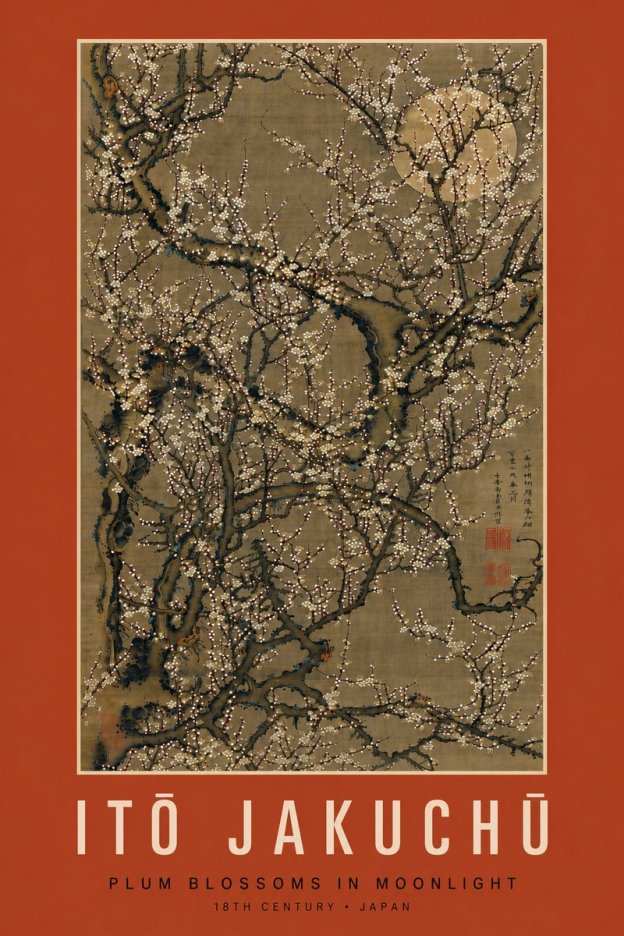 Itō Jakuchū Plum Blossoms in Moonlight No7 - Poster