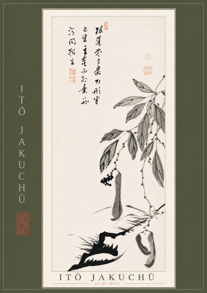 Itō Jakuchū Branch with Pods and Calligraphy No4 - Poster