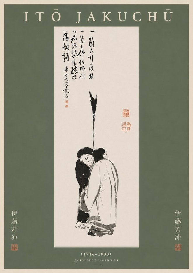 Itō Jakuchū Two Figures Holding a Staff No5 - Poster
