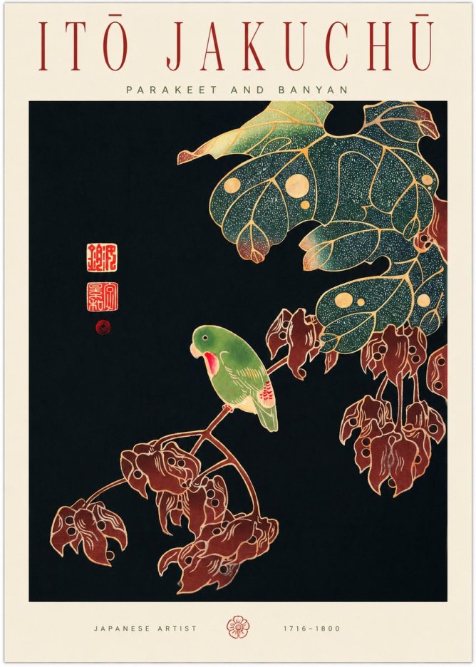 Itō Jakuchū Parakeet and Banyan No1 - Poster