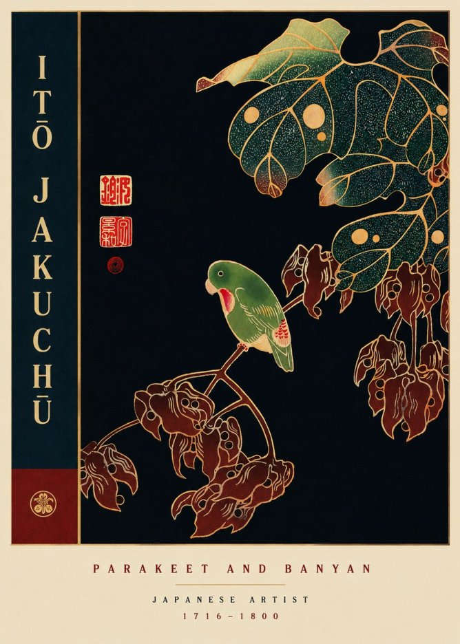 Itō Jakuchū Parakeet and Banyan No6 - Poster