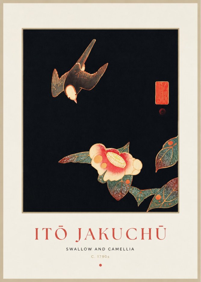 Itō Jakuchū Swallow and Camellia No1 - Poster