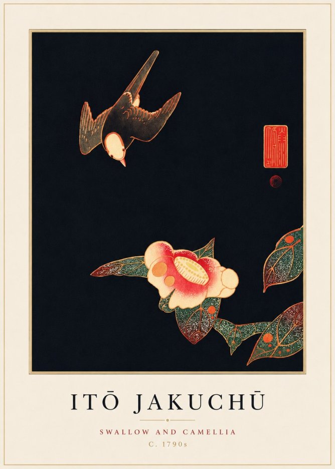 Itō Jakuchū Swallow and Camellia No3 - Poster