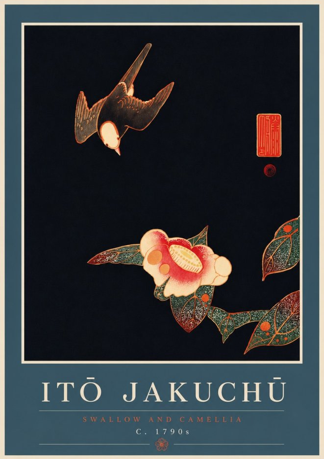 Itō Jakuchū Swallow and Camellia No7 - Poster
