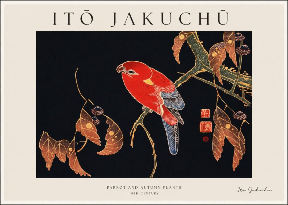 Itō Jakuchū Parrot and Autumn Plants No1 - Poster