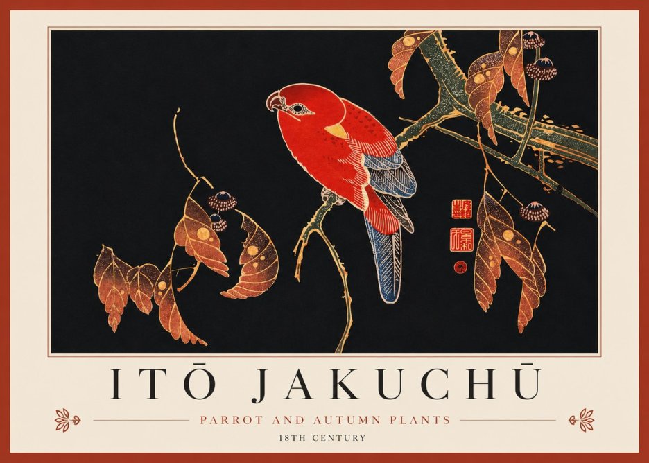 Itō Jakuchū Parrot and Autumn Plants No3 - Poster