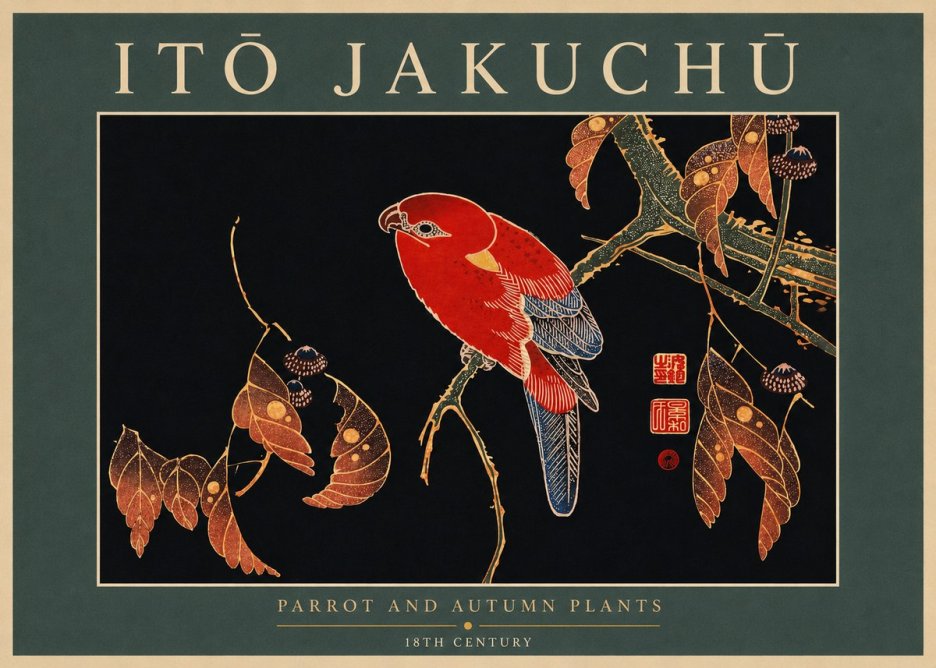 Itō Jakuchū Parrot and Autumn Plants No5 - Poster