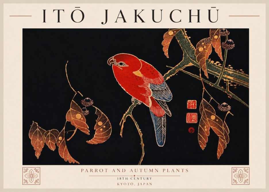 Itō Jakuchū Parrot and Autumn Plants No7 - Poster