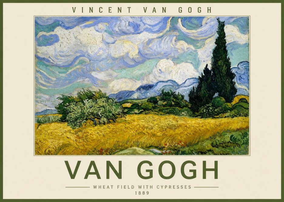 Van Gogh Wheat Field with Cypresses, 1889 No2 - Poster