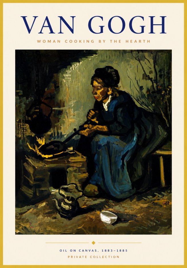 Van Gogh Woman Cooking by the Hearth No6 - Poster