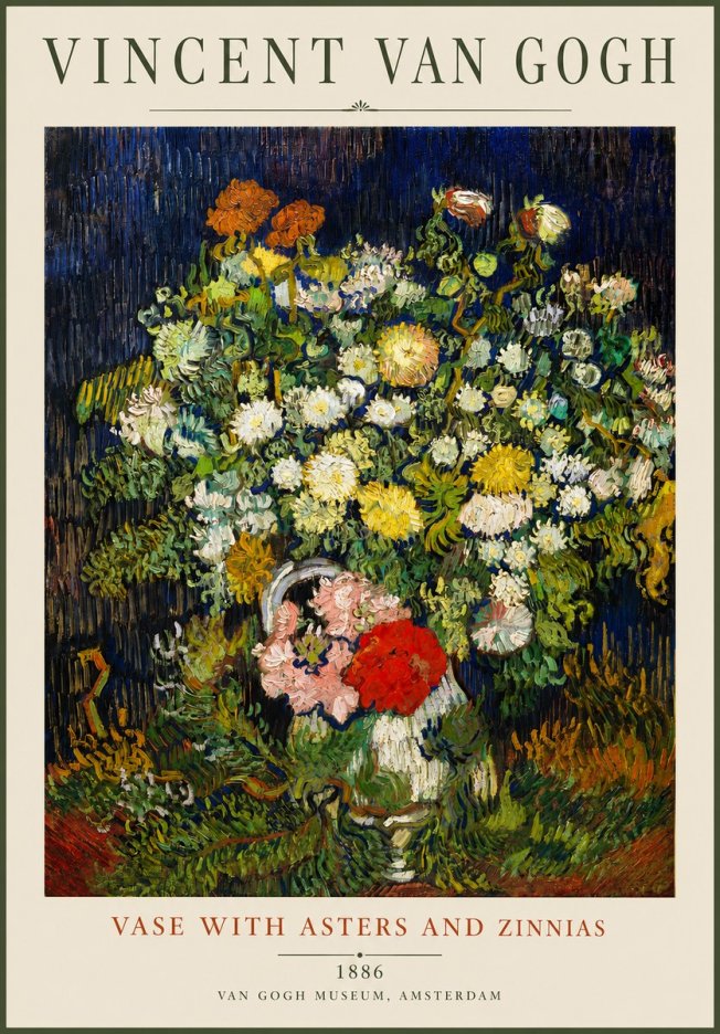 Van Gogh Vase with Asters and Zinnias No2 - Poster