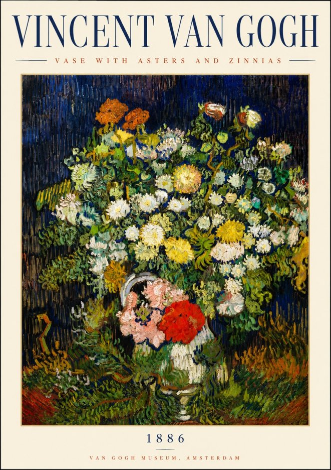 Van Gogh Vase with Asters and Zinnias No3 - Poster