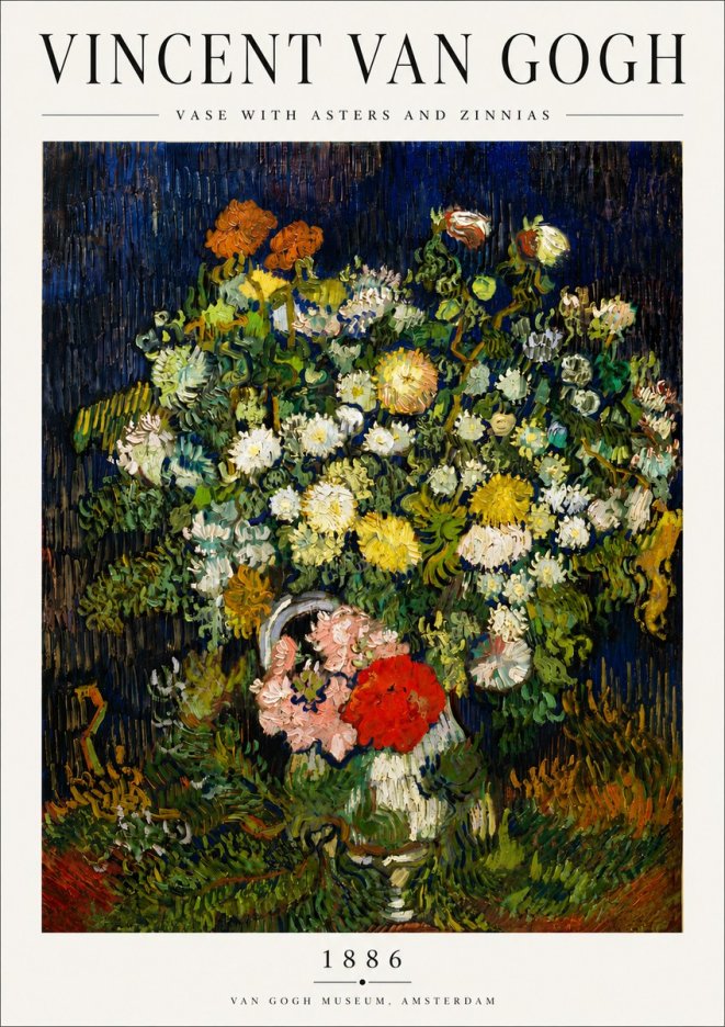Van Gogh Vase with Asters and Zinnias No5 - Poster