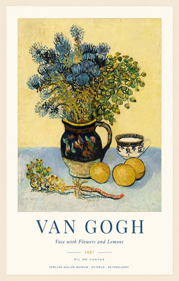 Van Gogh Vase with Flowers and Lemons No1 - Poster