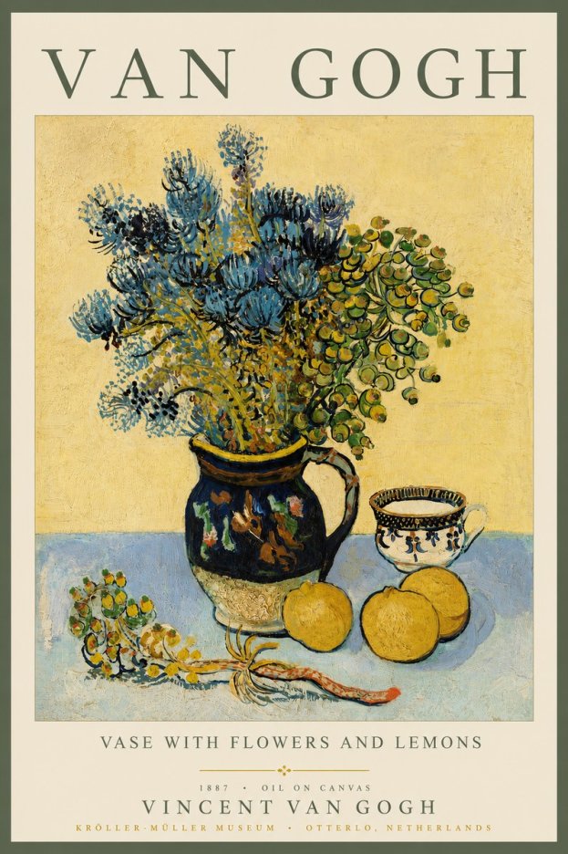 Van Gogh Vase with Flowers and Lemons No3 - Poster
