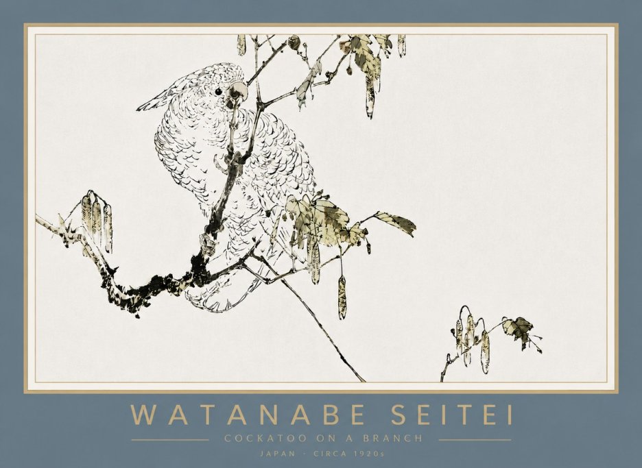 Watanabe Seitei Cockatoo on a Branch No4 - Poster