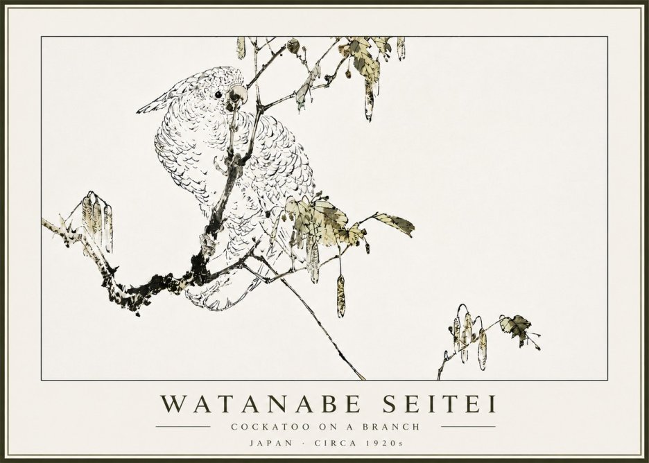 Watanabe Seitei Cockatoo on a Branch No5 - Poster