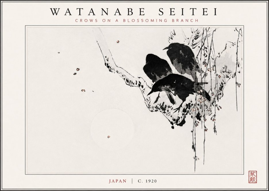 Watanabe Seitei Crows on a Blossoming Branch No3 - Poster