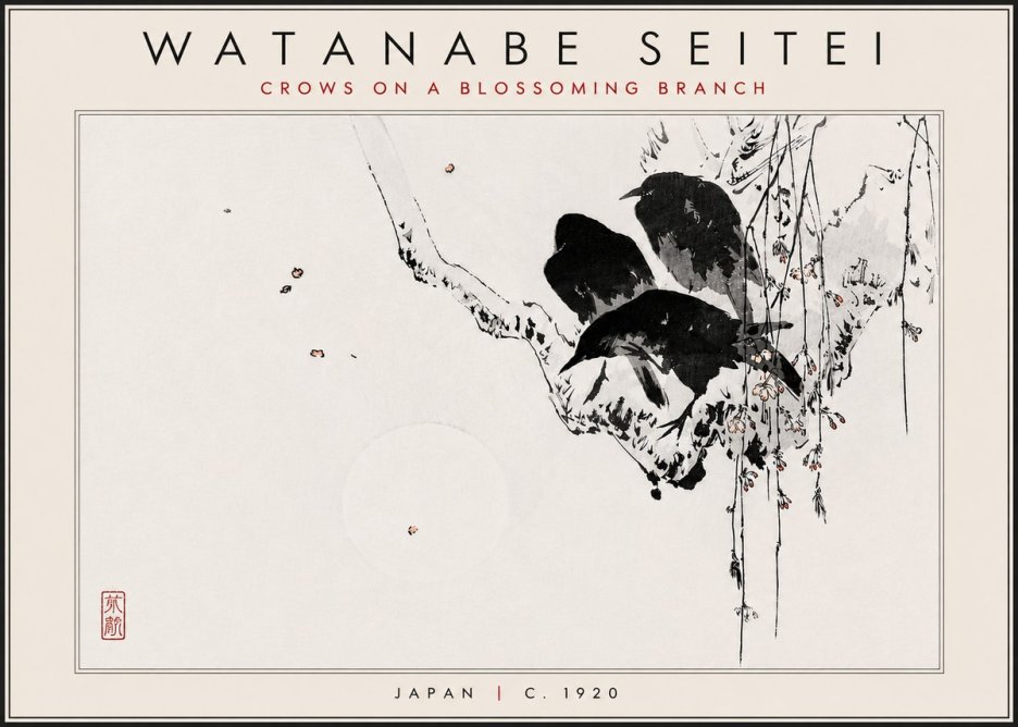 Watanabe Seitei Crows on a Blossoming Branch No5 - Poster