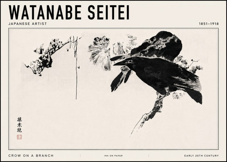 Watanabe Seitei Crow on a Branch No3 - Poster