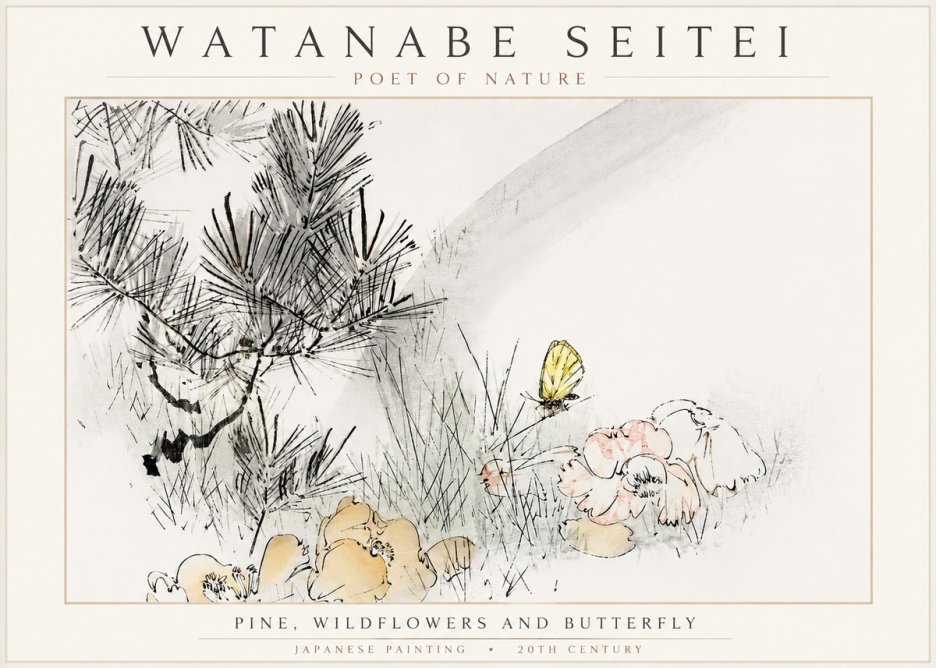 Watanabe Seitei Pine, Wildflowers and Butterfly No3 - Poster