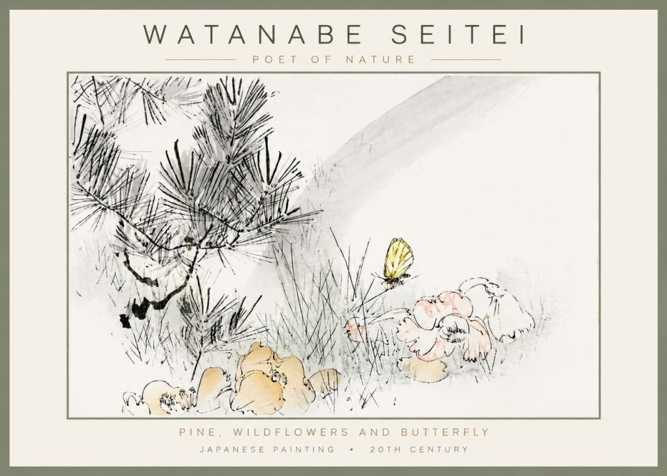 Watanabe Seitei Pine, Wildflowers and Butterfly No4 - Poster
