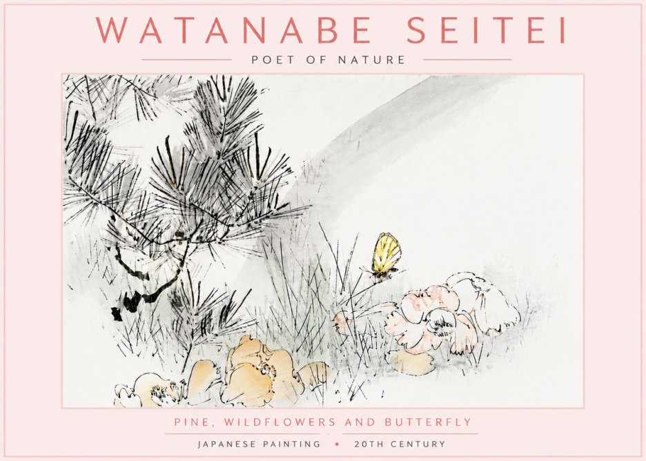 Watanabe Seitei Pine, Wildflowers and Butterfly No6 - Poster