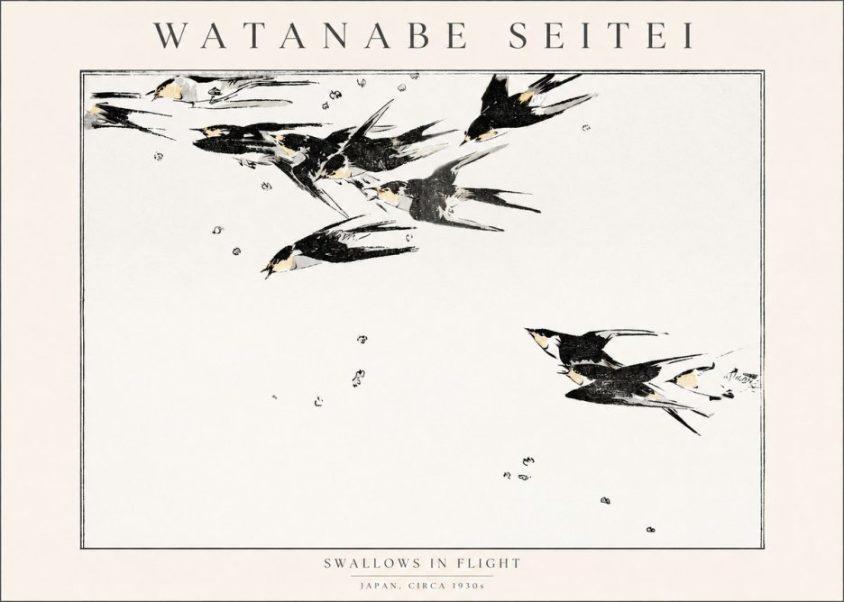 Watanabe Seitei Swallows in Flight No1 - Poster