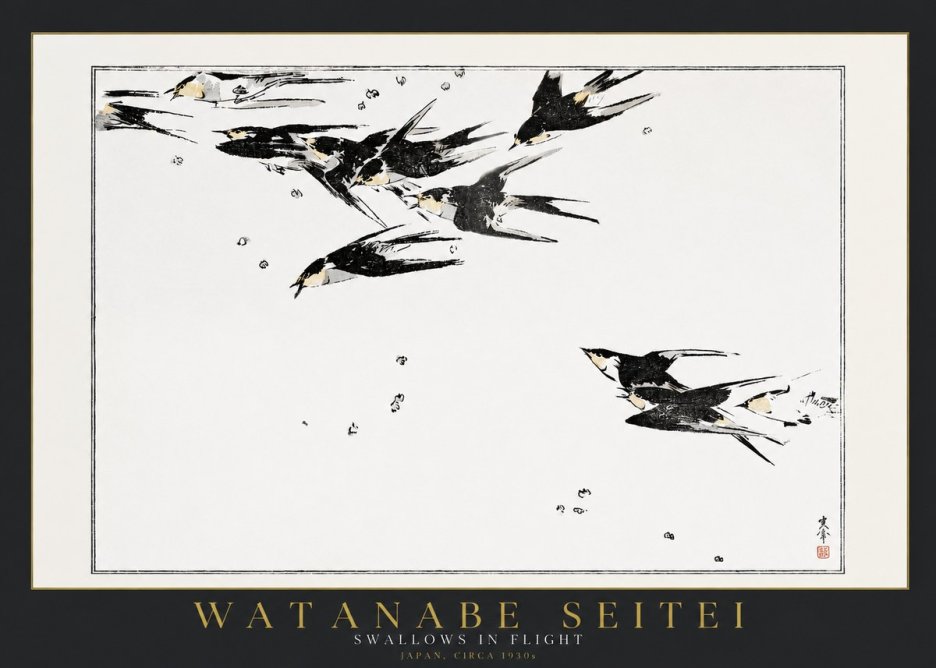 Watanabe Seitei Swallows in Flight No2 - Poster