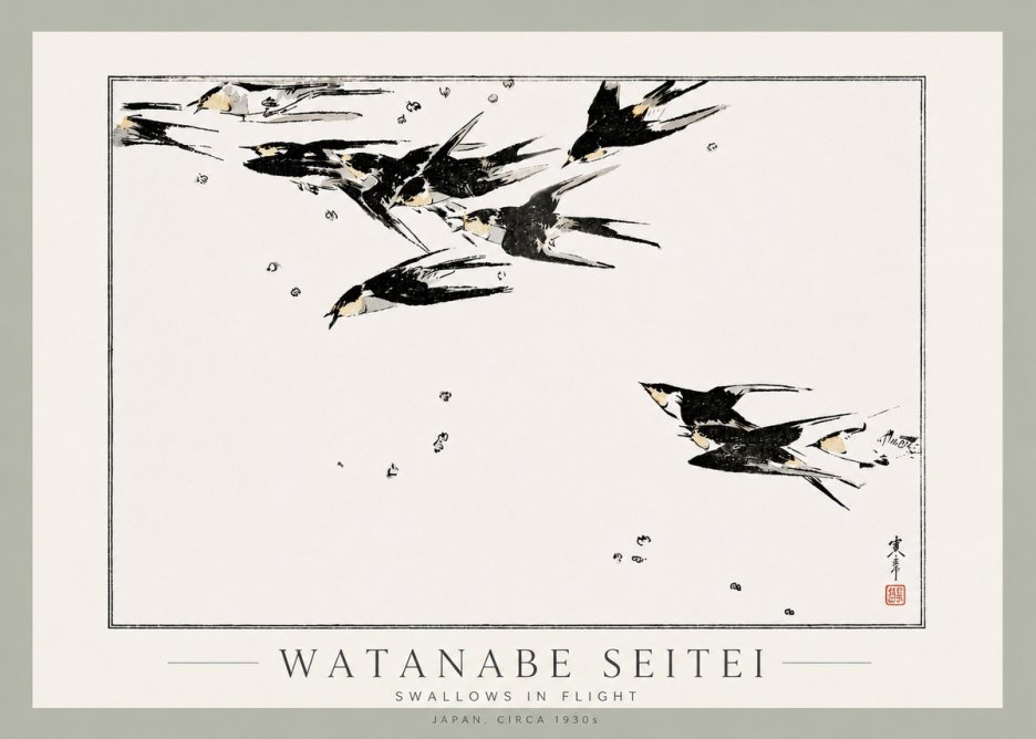 Watanabe Seitei Swallows in Flight No3 - Poster
